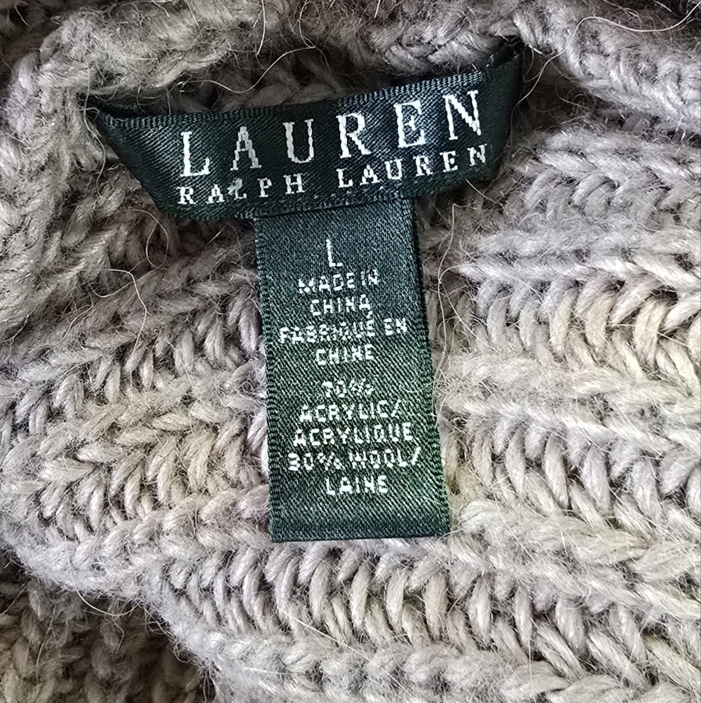 LRL Wool Blend Chunky Knit Cowl Neck Sweater in Tan - Picture 2 of 2